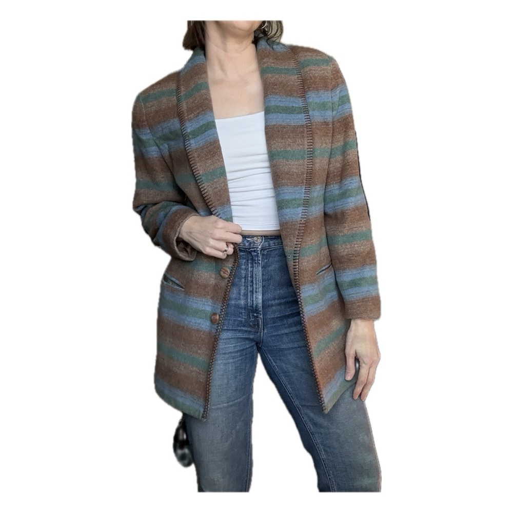 Vintage Casual Corner Wool Blend Striped Blazer Coat Brown 6/ Medium